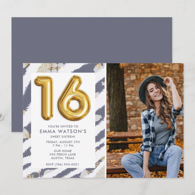 Invitation Sweet 16 Photo Seizième fête d'anniversaire (Devant / Derrière)