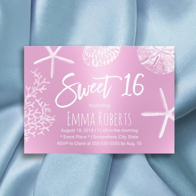 Invitation Sweet 16 Plage Étoile Coral Coquillage rose modern (Créateur téléchargé)