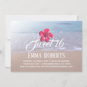 Invitation Sweet 16 Plage Thème Tropical Fleur Rouge