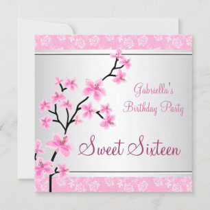 Invitation Sweet 16 Plutôt Rose asiatique Floral noir Anniver