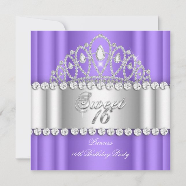 Invitation Sweet 16 Princess Purple White Diamond Tiara (Devant)