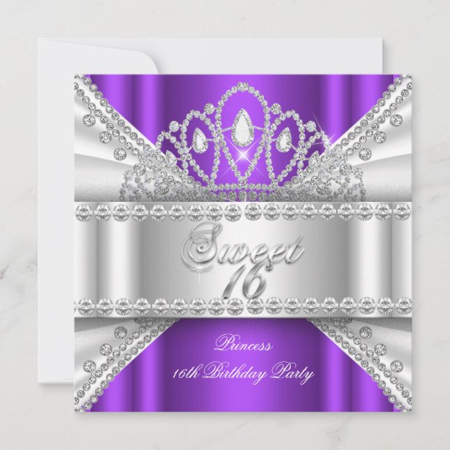 Invitation Sweet 16 Princess Purple White Diamond Tiara (Devant)