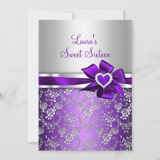 Invitation Sweet 16 Purple Bow & Rose Annonces (Devant)