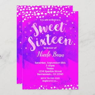 Invitation Sweet 16 Purple & Rose Fille tendance Parti modern