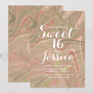 Invitation Sweet 16 Quince Marble Liquide Blush Faux Or