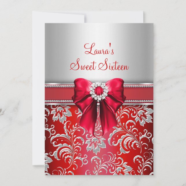 Invitation Sweet 16 Red Bow & Sparkle Diamond Annonces (Devant)