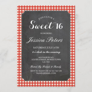 Invitation Sweet 16 Red Check illumine l'invitation à la crai