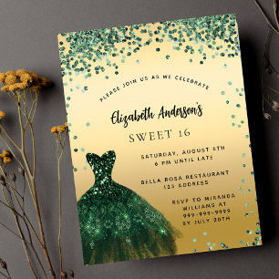 Invitation Sweet 16 robe vert émeraude élégante fête