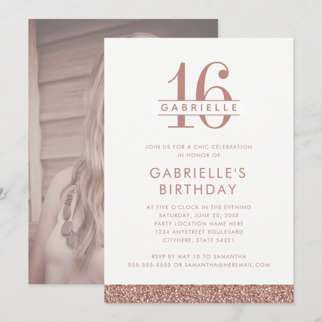 Invitation Sweet 16 Rose Blush Pink Parties scintillant photo (Devant / Derrière)
