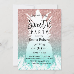 Invitation Sweet 16 Rose d'ananas Tropical Parties scintillan