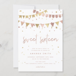 Invitation Sweet 16 Rose de script moderne Gold Foil annivers