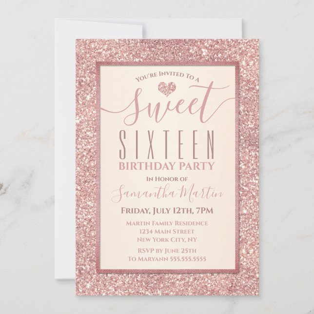Invitation Sweet 16 Rose Gold Faux Parties scintillant fête d (Devant)
