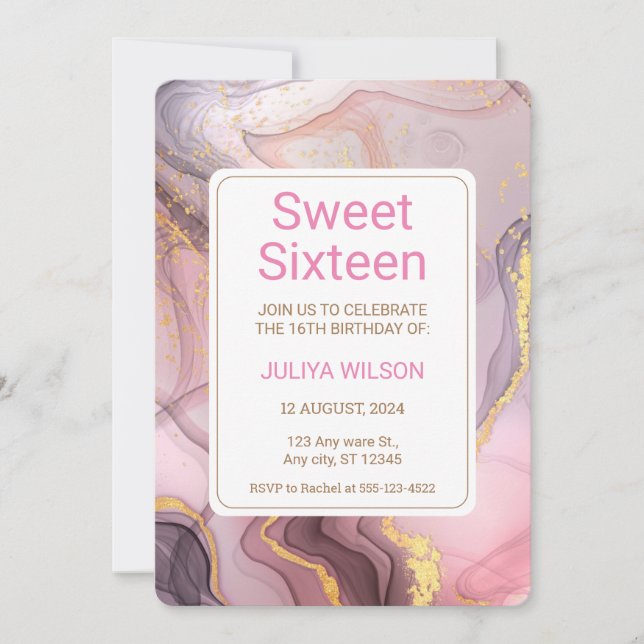 Invitation Sweet 16 Rose Gold parties scintillant filles fête (Devant)