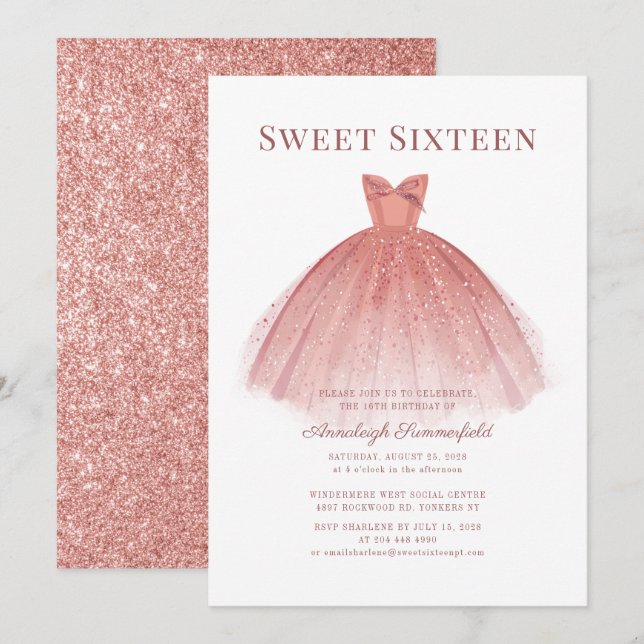 Invitation Sweet 16 Rose Gold Script moderne (Devant / Derrière)