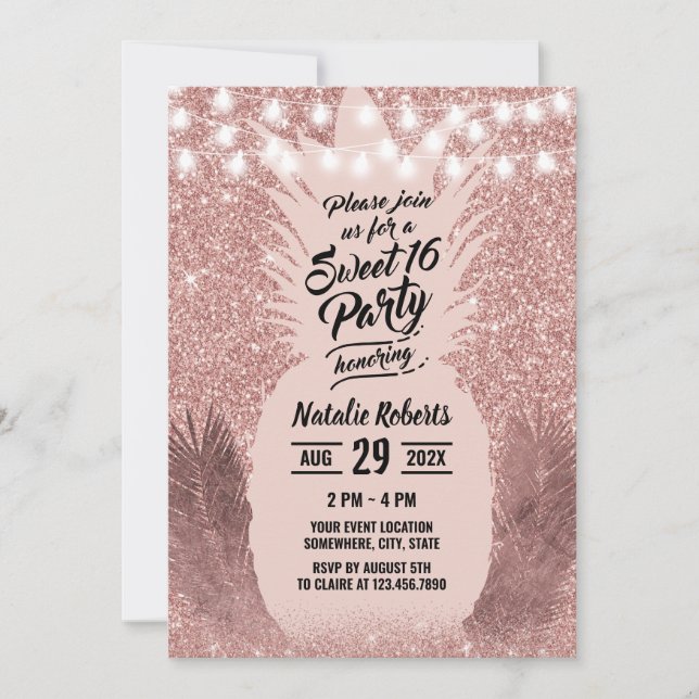 Invitation Sweet 16 Rose moderne Gold Tropical Ananas (Devant)