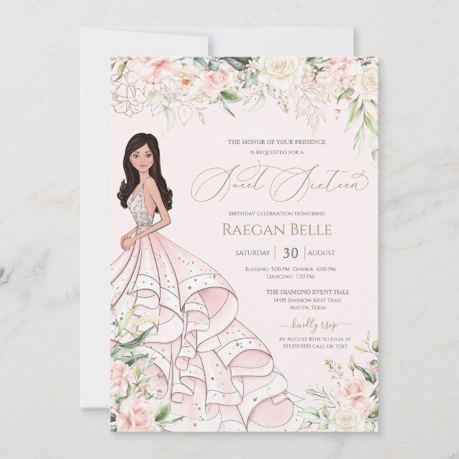 Invitation Sweet 16 Roses Blanches Roses Roses Roses Roses Bl (Devant)