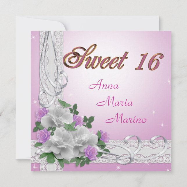 Invitation Sweet 16 roses de l'invitation de fête d'anniversa (Devant)