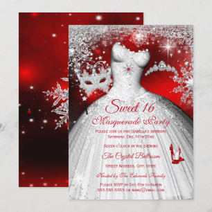 Invitation Sweet 16 Rouge Princess Masquerade Argent Fête