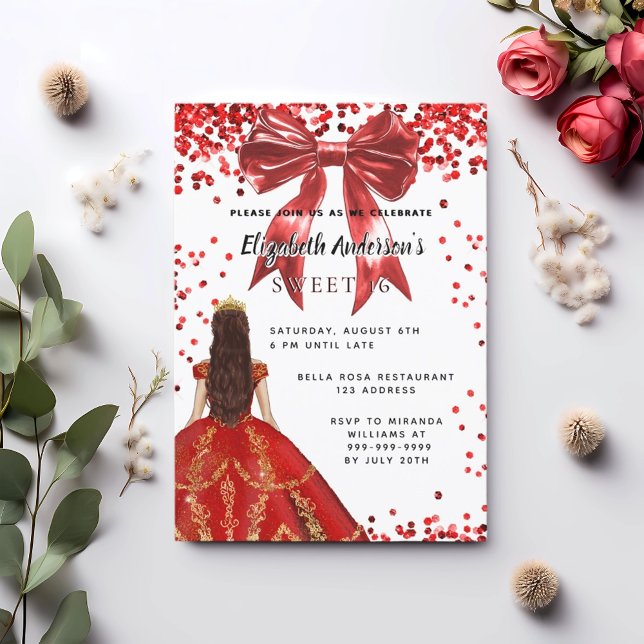 Invitation Sweet 16 rouge robe blanche arc (Créateur téléchargé)