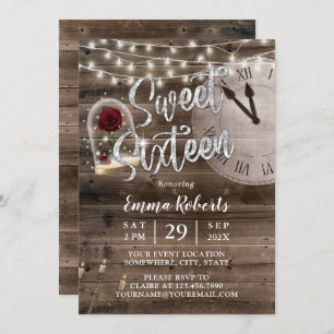 Invitation Sweet 16 Rustic Fairytale Grange Bois fête d'anniv