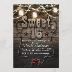Invitation SWEET 16 Rustic Mason Jars Lumières Anniversaire