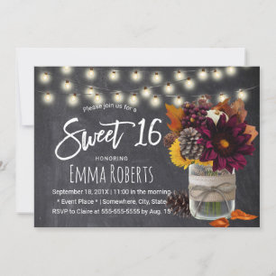 Invitation Sweet 16 Rustique Automne Floral Mason Jar Chalkbo