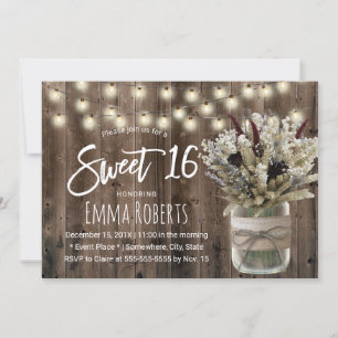 Invitation Sweet 16 Rustique hiver Floral Jar Grange Annivers