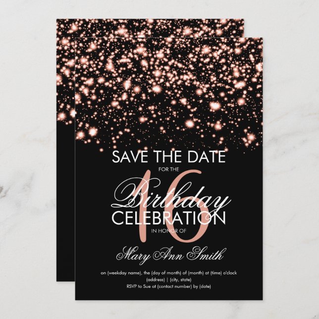 Invitation Sweet 16 "Save The Date" Rose Gold (Devant / Derrière)