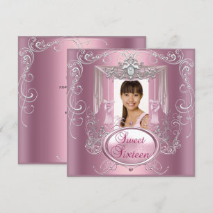 Invitation Sweet 16 Seize Anniversaire Soirée rose Silver Sta