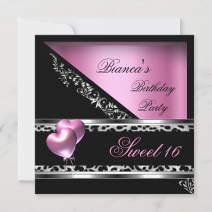 Invitation Sweet 16 Seize Ballons Coeur Rose Leopard
