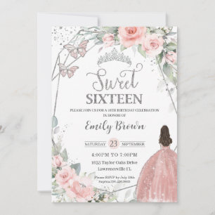 Invitation Sweet 16 Seize Blush Rose Floral Argent Anniversai