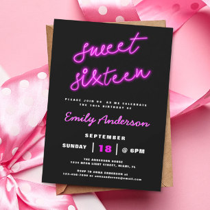 Invitation Sweet 16 Seize Retro Neon fête d'anniversaire