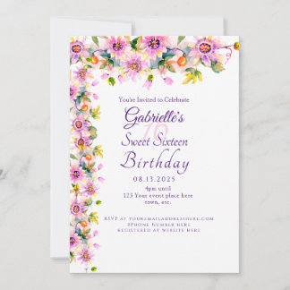 Invitation Sweet 16 Seize Rose Floral fête d'anniversaire