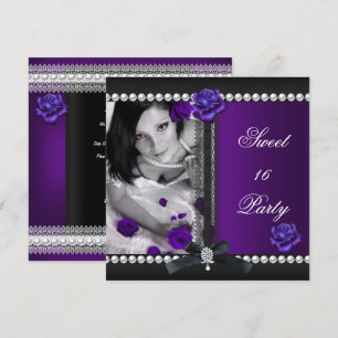 Invitation Sweet 16 Seize Rose pourpre Black Pearl