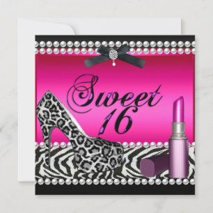 Invitation Sweet 16 Seize Rouge à lèvres rose chaud Zebra Leo