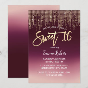 Invitation Sweet 16 Séquins Or Ombre Bourgogne Moderne
