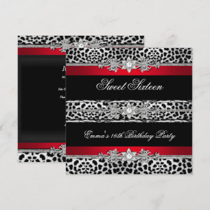 Invitation Sweet 16 Seteen Leopard Red Black Diamond