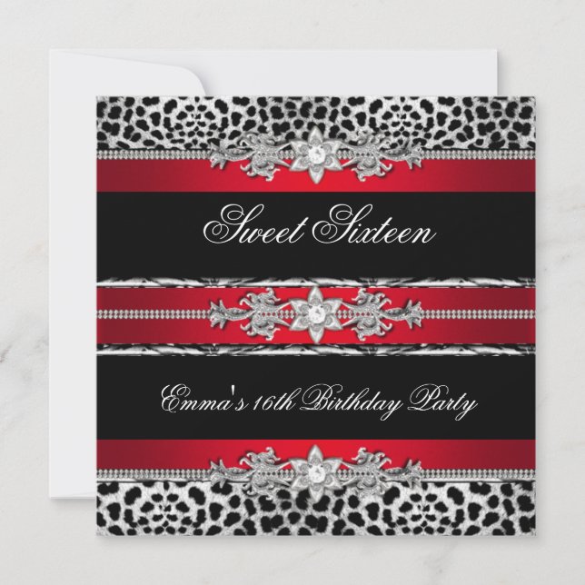 Invitation Sweet 16 Seteen Leopard Red Black Diamond 2 (Devant)