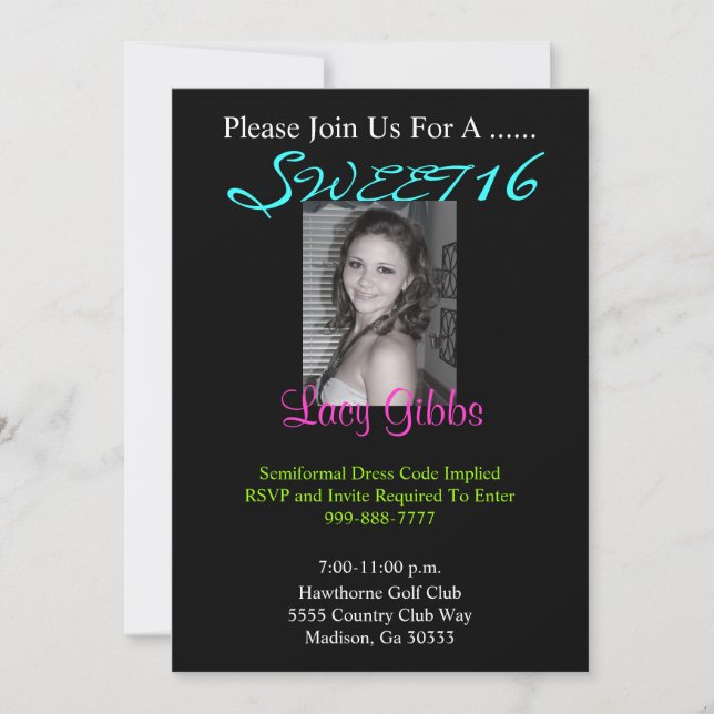 Invitation SWEET, 16, S'Il Vous Plaît Rejoignez-Nous Pour ... (Devant)