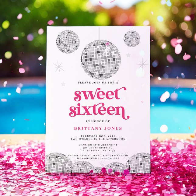 Invitation Sweet 16 Silver Retro Disco Parties scintillant PI (Créateur téléchargé)