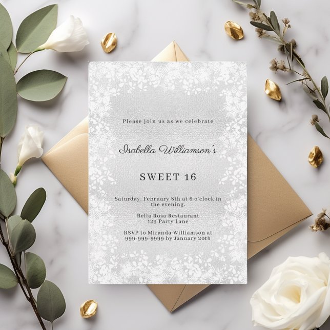 Invitation Sweet 16 silver snowflakes elegant party (Créateur téléchargé)