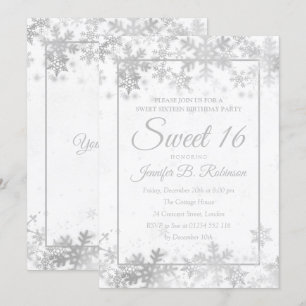 Invitation Sweet 16 Snowflakes en argent pour l'anniversaire