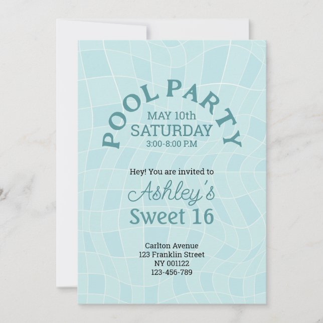 Invitation Sweet 16 Summer Pool Party Anniversaire (Devant)
