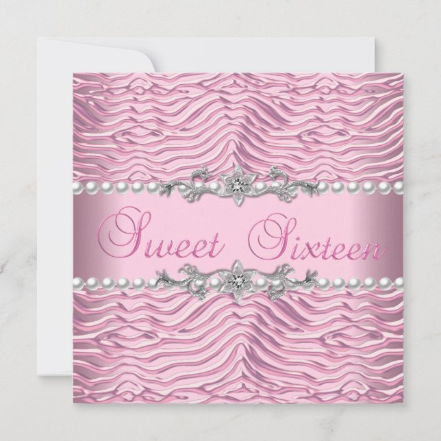 Invitation Sweet 16 Sweet sixteen blanc Pearl rose Zebra (Devant)