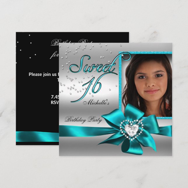 Invitation Sweet 16 Sweet sixteen Bleu Silver Photo (Devant / Derrière)