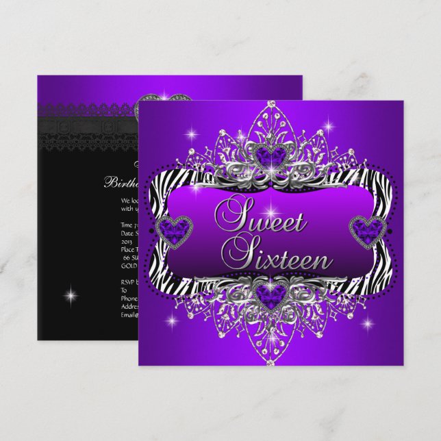 Invitation Sweet 16 Sweet sixteen fête d'anniversaire violet  (Devant / Derrière)