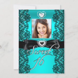 Invitation Sweet 16 Sweet sixteen Turquoise noir dentelle pho