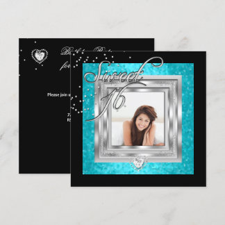 Invitation Sweet 16 Sweet sixteen Turquoise Photo noir