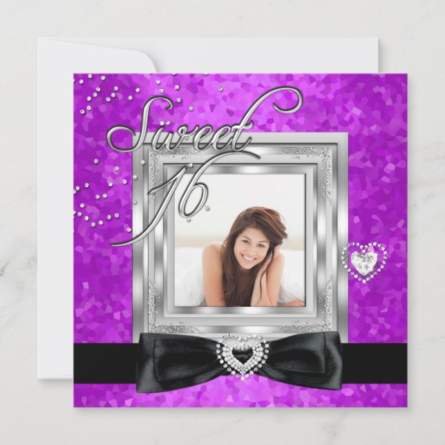Invitation Sweet 16 Sweet sixteen violet noir photo (Devant)