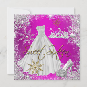 Invitation Sweet 16 Sweets sixteens Hot rose Blanc Or